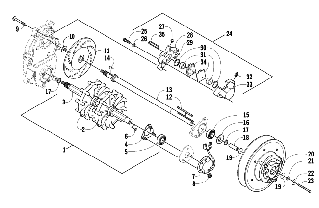 Parts Diagram for Arctic Cat 2006 SABERCAT 500 EFI SNOWMOBILE DRIVE TRAIN SHAFTS AND BRAKE ASSEMBLIES