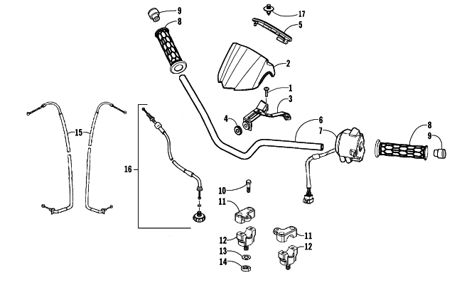 Parts Diagram for Arctic Cat 2008 50 DVX ATV HANDLEBAR AND CONTROL ASSEMBLY