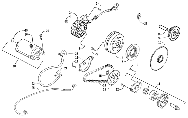 Parts Diagram for Arctic Cat 2009 250 UTILITY 2X4 AUTOMATIC ATV STARTER MOTOR AND MAGNETO ASSEMBLY