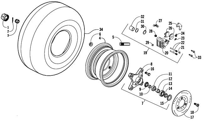 Parts Diagram for Arctic Cat 2015 300 2X4 UTILITY ATV FRONT WHEELS AND BRAKE ASSEMBLY