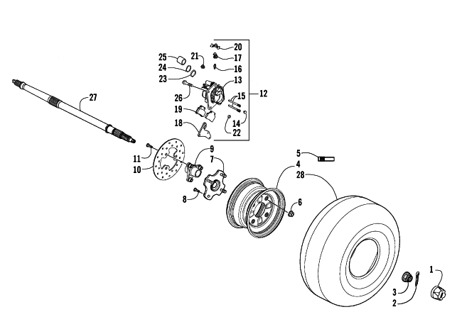 Parts Diagram for Arctic Cat 2007 250 UTILITY ATV REAR WHEELS, AXLE, AND BRAKE ASSEMBLY