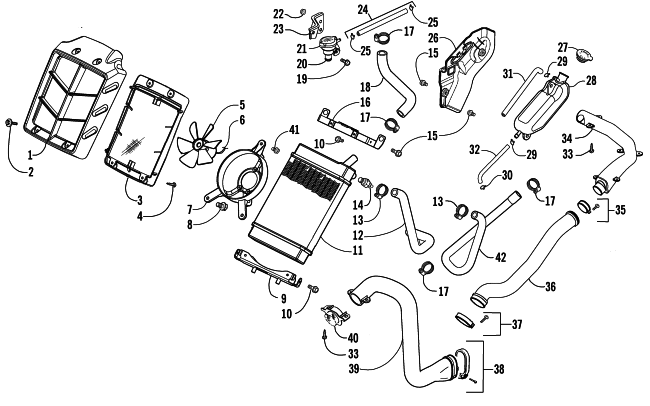 Parts Diagram for Arctic Cat 2006 250 UTILITY ATV COOLING ASSEMBLY