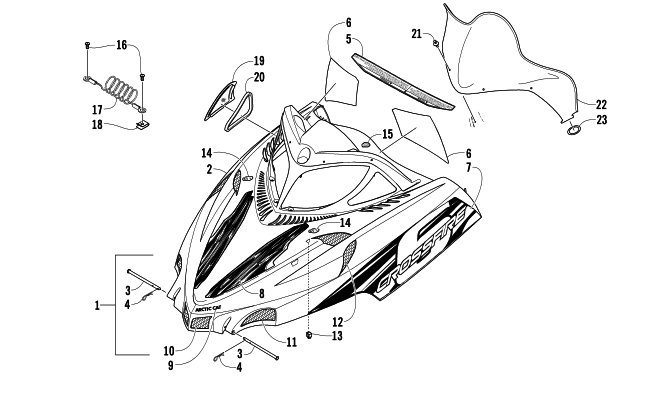 Parts Diagram for Arctic Cat 2006 CROSSFIRE 600 EFI SNOWMOBILE HOOD AND WINDSHIELD ASSEMBLY