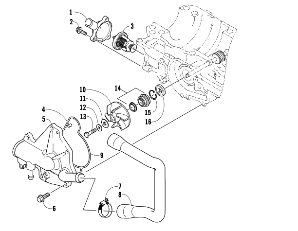 Parts Diagram for Arctic Cat 2007 F6 EFI LXR SNOWMOBILE WATER PUMP AND THERMOSTAT