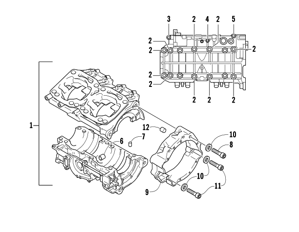 Parts Diagram for Arctic Cat 2006 M7 EFI 153 SNOWMOBILE CRANKCASE ASSEMBLY