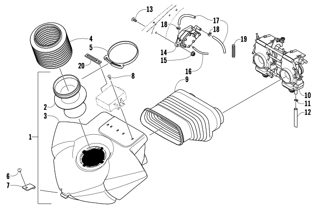 Parts Diagram for Arctic Cat 2006 FIRECAT 500 SNO PRO SNOWMOBILE AIR SILENCER, CARBURETOR, AND FUEL PUMP ASSEMBLY