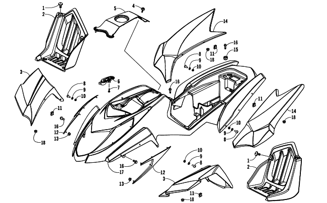 Parts Diagram for Arctic Cat 2006 250 DVX ATV BODY PANEL ASSEMBLY