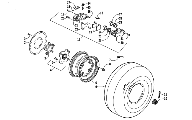 Parts Diagram for Arctic Cat 2007 250 DVX ATV REAR WHEELS AND BRAKE ASSEMBLY