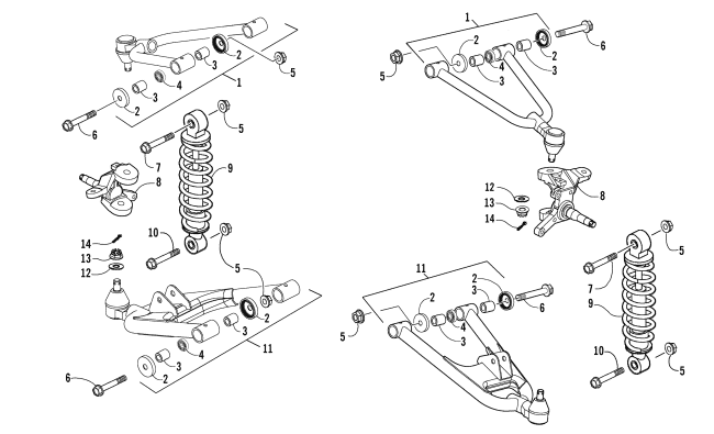 Parts Diagram for Arctic Cat 2011 300 DVX ATV FRONT SUSPENSION ASSEMBLY