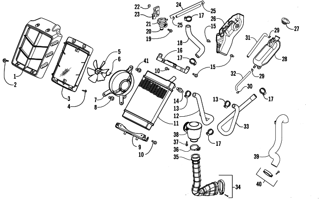Parts Diagram for Arctic Cat 2007 250 DVX ATV COOLING ASSEMBLY