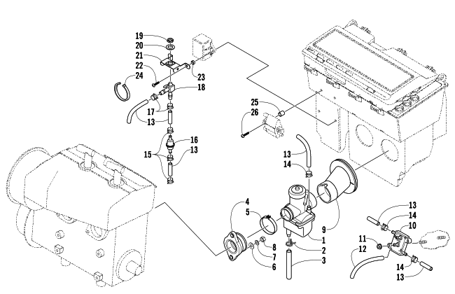 Parts Diagram for Arctic Cat 2006 Z 440 LX SNOWMOBILE CARBURETOR AND FUEL PUMP ASSEMBLY
