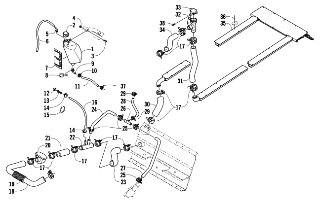 Parts Diagram for Arctic Cat 2006 BEARCAT WIDE TRACK SNOWMOBILE COOLING ASSEMBLY