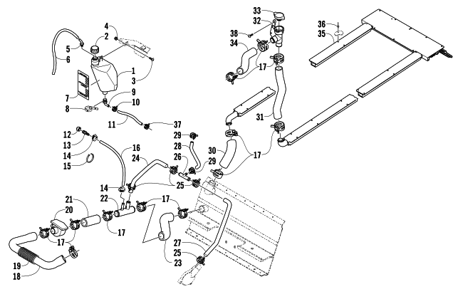 Parts Diagram for Arctic Cat 2007 BEARCAT WIDE TRACK TURBO SNOWMOBILE COOLING ASSEMBLY