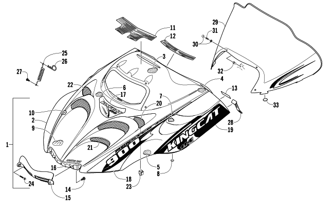 Parts Diagram for Arctic Cat 2006 KING CAT 900 EFI SNOWMOBILE HOOD AND WINDSHIELD ASSEMBLY