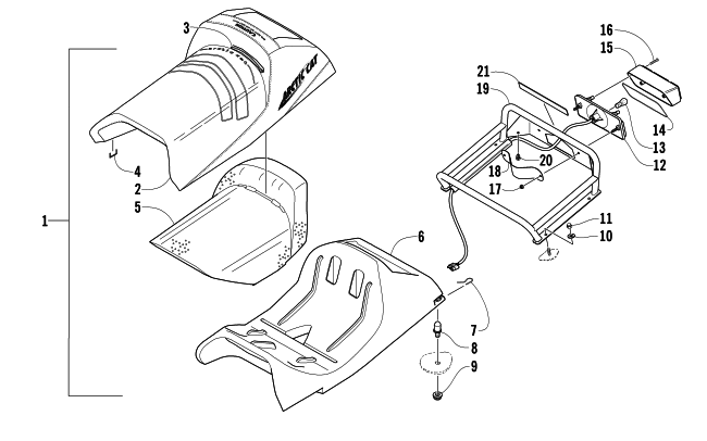 Parts Diagram for Arctic Cat 2006 KING CAT 900 EFI SNOWMOBILE SEAT, RACK, AND TAILLIGHT ASSEMBLY