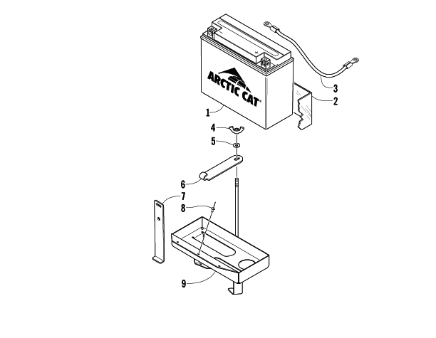 Parts Diagram for Arctic Cat 2007 BEARCAT WIDE TRACK TURBO SNOWMOBILE BATTERY ASSEMBLY