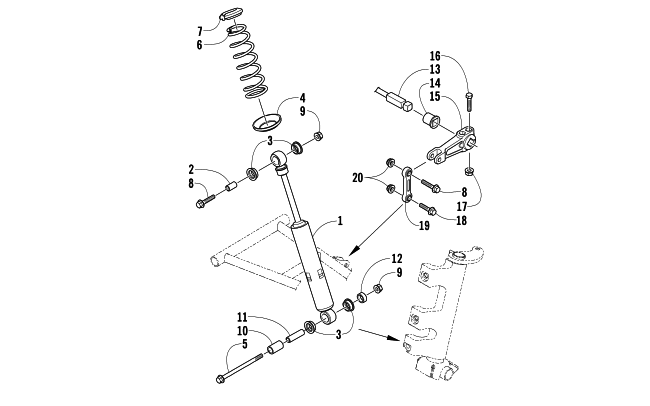 Parts Diagram for Arctic Cat 2006 PANTHER 570 SNOWMOBILE SHOCK ABSORBER AND SWAY BAR ASSEMBLY