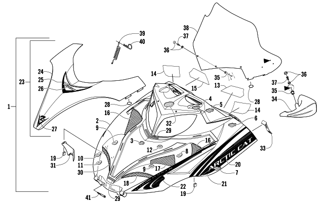 Parts Diagram for Arctic Cat 2006 T660 TURBO TOURING SNOWMOBILE HOOD AND WINDSHIELD ASSEMBLY
