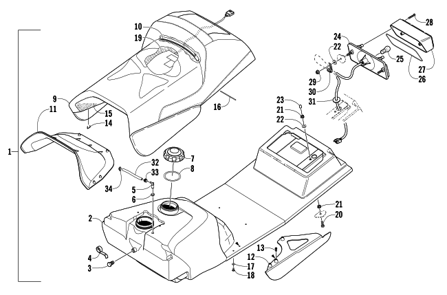 Parts Diagram for Arctic Cat 2006 T660 TURBO TRAIL SNOWMOBILE GAS TANK, SEAT, AND TAILLIGHT ASSEMBLY