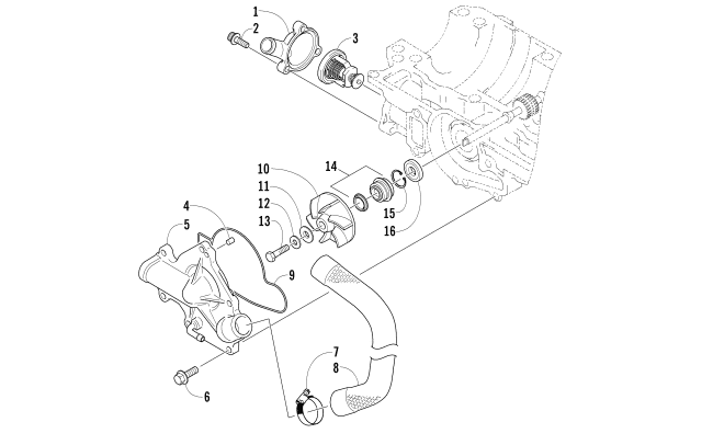 Parts Diagram for Arctic Cat 2006 SABERCAT 500 EFI SNOWMOBILE WATER PUMP/WATER MANIFOLD