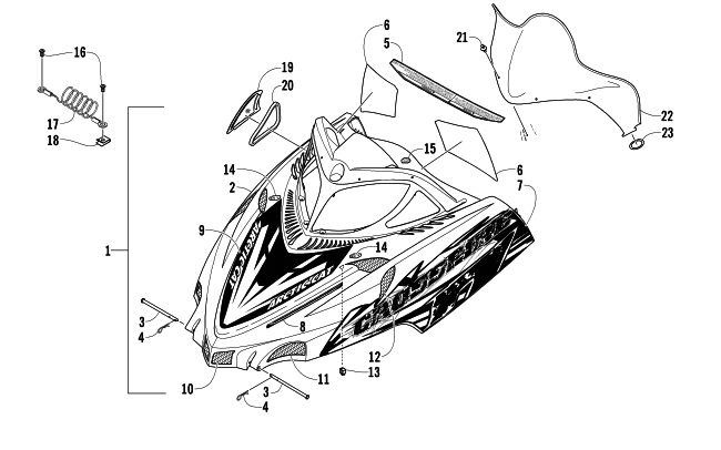 Parts Diagram for Arctic Cat 2006 CROSSFIRE 700 EFI SNO PRO SNOWMOBILE HOOD AND WINDSHIELD ASSEMBLY