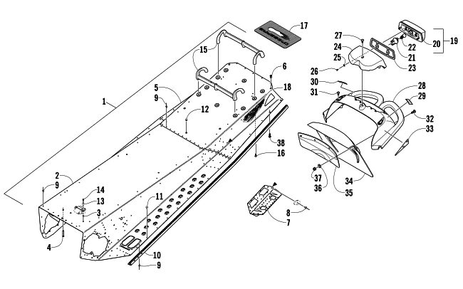 Parts Diagram for Arctic Cat 2006 CROSSFIRE 700 EFI SNO PRO SNOWMOBILE TUNNEL, REAR BUMPER, AND TAILLIGHT ASSEMBLY