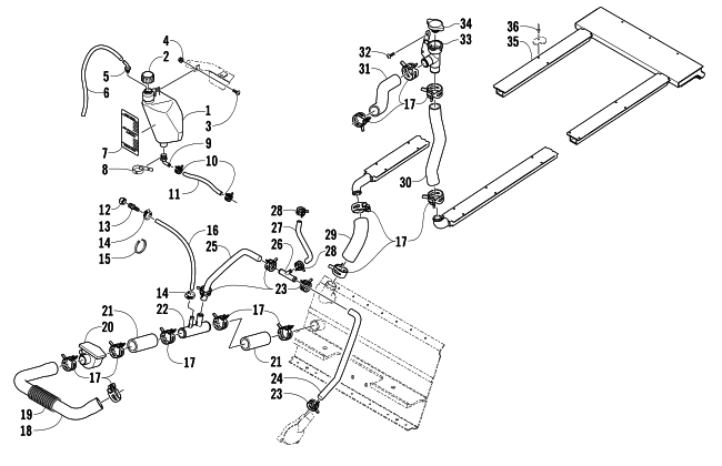 Parts Diagram for Arctic Cat 2006 T660 TURBO TOURING LE SNOWMOBILE COOLING ASSEMBLY