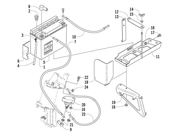 Parts Diagram for Arctic Cat 2006 SABERCAT 500 EFI LX SNOWMOBILE BATTERY, SOLENOID, AND CABLES