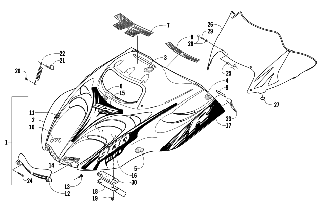 Parts Diagram for Arctic Cat 2006 ZR 900 EFI SNO PRO SNOWMOBILE HOOD AND WINDSHIELD ASSEMBLY