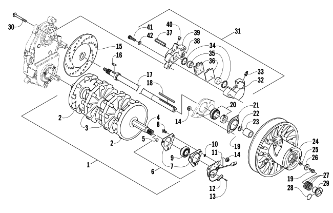 Parts Diagram for Arctic Cat 2006 T660 TURBO TOURING LE SNOWMOBILE DRIVE TRAIN SHAFT AND BRAKE ASSEMBLIES