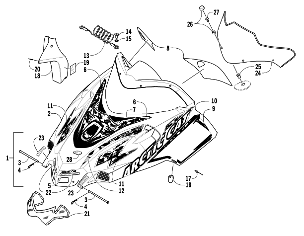 Parts Diagram for Arctic Cat 2006 AC 440 SNO PRO MODIFIED RACE SLED SNOWMOBILE HOOD AND WINDSHIELD ASSEMBLY