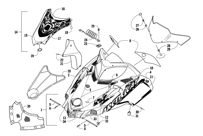 Parts Diagram for Arctic Cat 2006 AC 440 SNO PRO SNOWMOBILE HOOD AND WINDSHIELD ASSEMBLY