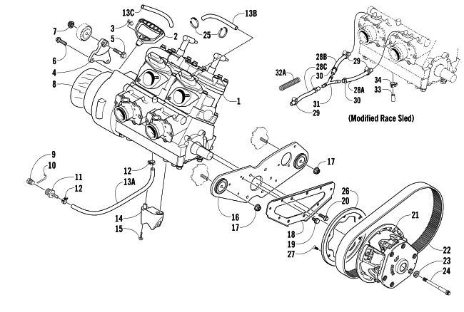 Parts Diagram for Arctic Cat 2006 AC 440 SNO PRO SNOWMOBILE ENGINE AND RELATED PARTS