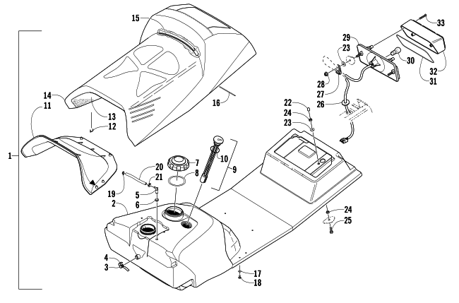 Parts Diagram for Arctic Cat 2006 PANTHER 660 TRAIL SNOWMOBILE GAS TANK, SEAT, AND TAILLIGHT ASSEMBLY