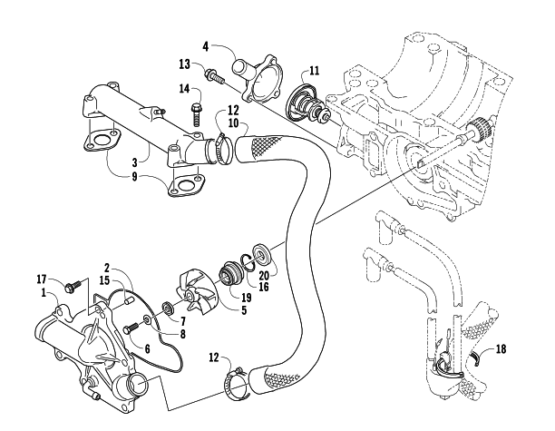 Parts Diagram for Arctic Cat 2006 AC 440 SNO PRO SNOWMOBILE WATER PUMP/WATER MANIFOLD