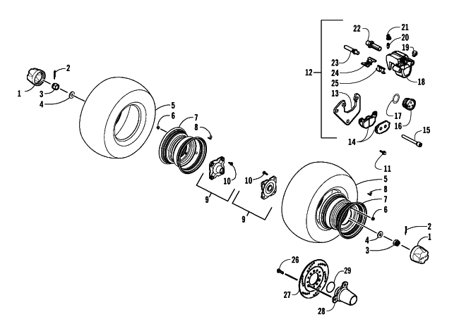 Parts Diagram for Arctic Cat 2008 50 DVX ATV REAR WHEEL AND BRAKE ASSEMBLIES