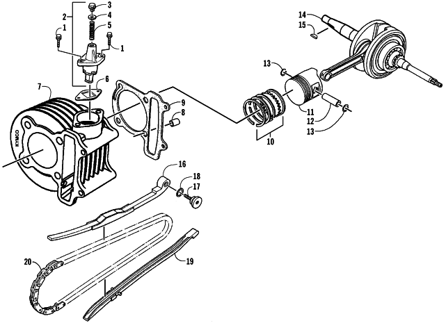 Parts Diagram for Arctic Cat 2008 50 DVX ATV CRANKSHAFT, CYLINDER, PISTON, AND CAM CHAIN ASSEMBLIES