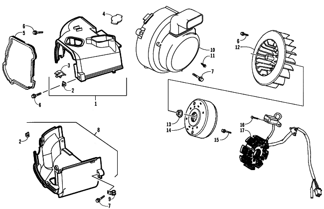 Parts Diagram for Arctic Cat 2006 90 UTILITY ATV STATOR, FLYWHEEL, AND ENGINE SHROUD ASSEMBLIES