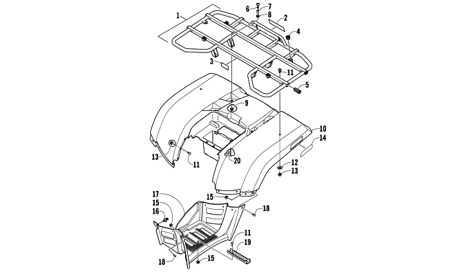 Parts Diagram for Arctic Cat 2006 400 MANUAL TRANSMISSION 4X4 VP ATV REAR BODY PANEL ASSEMBLY