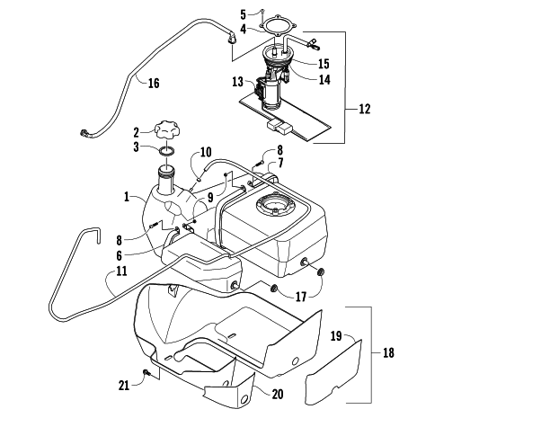 Parts Diagram for Arctic Cat 2007 700 EFI AUTOMATIC TRANSMISSION 4X4 FIS ATV GAS TANK ASSEMBLY