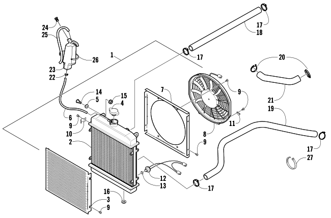 Parts Diagram for Arctic Cat 2008 700 EFI AUTOMATIC TRANSMISSION 4X4 TRV LE ATV COOLING ASSEMBLY