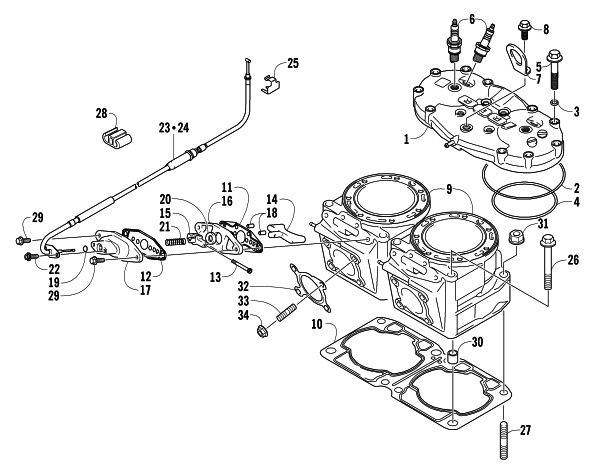 Parts Diagram for Arctic Cat 2007 F1000 EFI LXR SNOWMOBILE CYLINDER AND HEAD ASSEMBLY