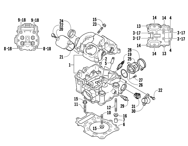 Parts Diagram for Arctic Cat 2005 500 AUTOMATIC TRANSMISSION 4X4 FIS ATV CYLINDER HEAD ASSEMBLY