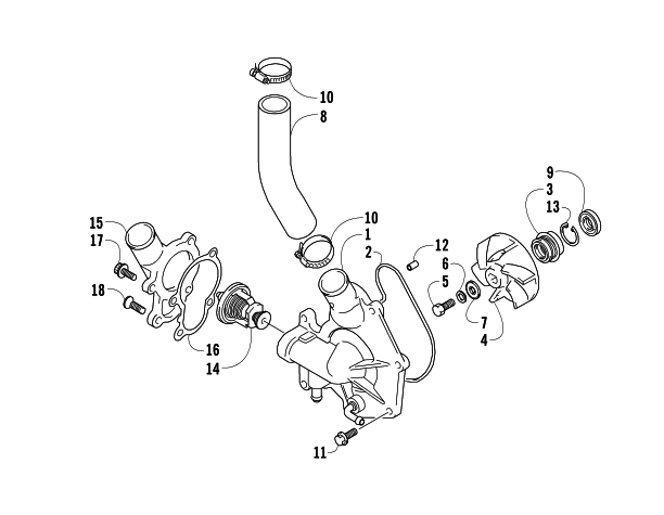 Parts Diagram for Arctic Cat 2008 M1000 EFI 162 SNO PRO SNOWMOBILE WATER PUMP AND THERMOSTAT
