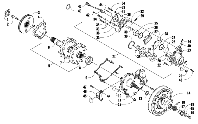 Parts Diagram for Arctic Cat 2007 JAGUAR Z1 EARLY BUILD SNOWMOBILE DRIVE TRAIN SHAFT AND BRAKE ASSEMBLIES