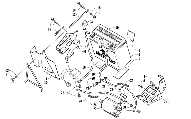 Parts Diagram for Arctic Cat 2007 JAGUAR Z1 EARLY BUILD SNOWMOBILE BATTERY AND TRAY ASSEMBLY