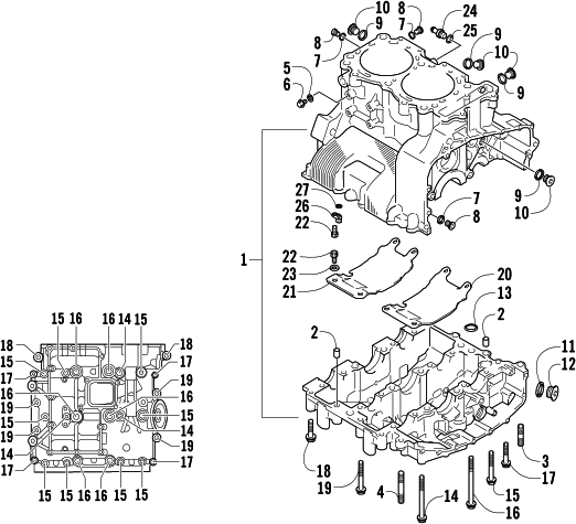 Parts Diagram for Arctic Cat 2009 Z1 1100 EFI LXR SNOWMOBILE CRANKCASE ASSEMBLY