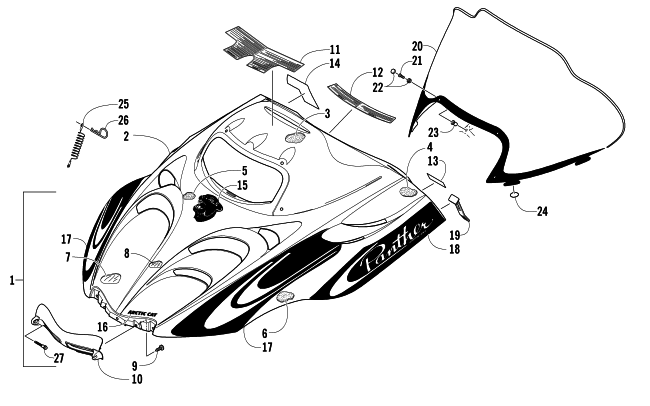 Parts Diagram for Arctic Cat 2007 PANTHER 660 TRAIL SNOWMOBILE HOOD AND WINDSHIELD ASSEMBLY