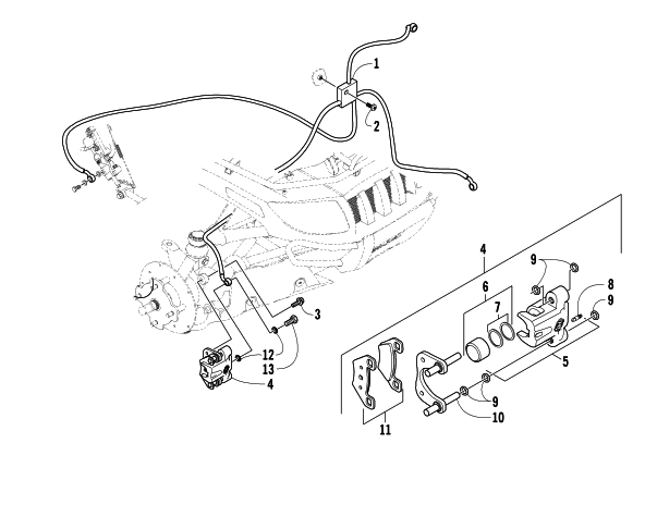 Parts Diagram for Arctic Cat 2007 700 AUTOMATIC TRANSMISSION 4X4 DIESEL ATV HYDRAULIC BRAKE ASSEMBLY