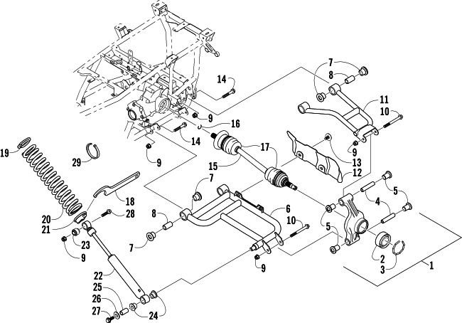 Parts Diagram for Arctic Cat 2007 650 H1 AUTOMATIC TRANSMISSION 4X4 FIS LE ATV REAR SUSPENSION ASSEMBLY